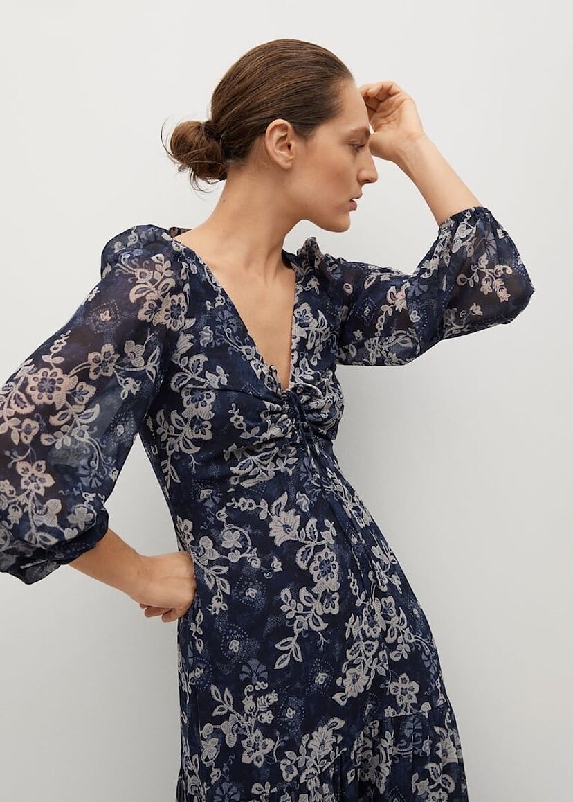 vestido verde flores mango